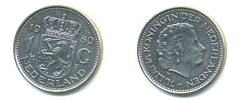 Нидерланды 1 гульден 1980 Юлиана (1948-1980) KM 184а никель 83-824