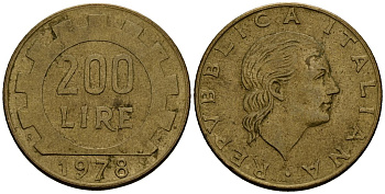 Италия 200 лир 1978 KM 105 алюминиевая бронза 4176-256