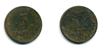 Германия 5 пфеннигов 1915 KM 19, J. 297 железо 54-417