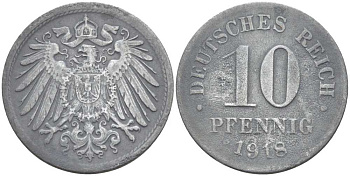 ГЕРМАНИЯ 10 ПФЕННИГОВ 1918 KM 26, J. 299 цинк 4401-132