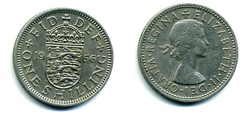 Великобритания 1 шиллинг 1956 Елизавета II (1952-2022), Английский герб KM 904, Spink 4147 медно-никель 3999-533