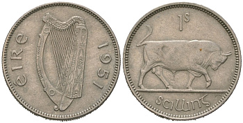 Ирландия 1 шиллинг 1951 бык KM 14a медно-никель 4619-712