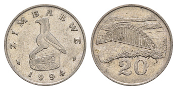 Зимбабве 20 центов 1994 мост Бирченоу KM 4 медно-никель aUNC 4656-736