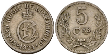 Люксембург 5 сантимов 1924 Шарлотта (1918-1964) KM 33 медно-никель 4602-413