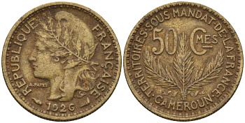 Камерун 50 сантимов 1926 (a), мондвор Париж KM 1 алюминиевая бронза 4164-1257