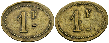 Франция 1 франк XIX-XX век ресторанный жетон латунь 4166-715