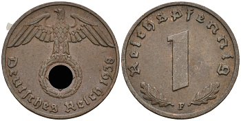 Германия 1 рейхспфенниг 1938 F KM 89, J 361 бронза 4136-1165