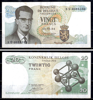 Бельгия 20 франков 1964 Pick 138 (3) бумага 6312-31-2-2