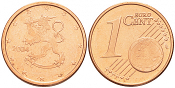 ФИНЛЯНДИЯ 1 ЕВРОЦЕНТ 2004 KM 98 сталь плакированная медью UNC 3457-1158