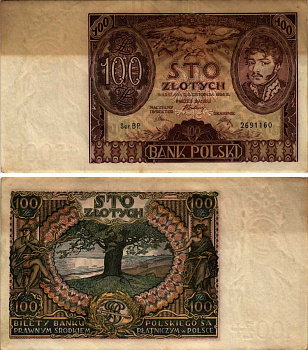 Польша 100 злотых 1934 Юзеф Понятовский, серия BP Pick 75 a бумага 6352-37-2-1