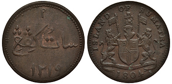 Нидерландская Восточная Индия 1 кепинг 1804 Суматра KM Tn1 медь 1524-1241