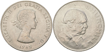 Великобритания 1 крона (5 шиллингов) 1965 Уинстон Черчилль, Елизавета II (1952-2022) KM 910, Spink 4144 медно-никель UNC 00-1067-4-42