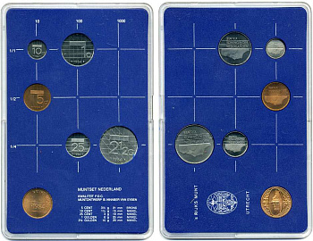 Нидерланды набор из 5 монет + жетон мондвора 1984 в пластике, мондвор Утрехт (5 центов - 2 1/2 гульдена) UNC 5-4-1-02