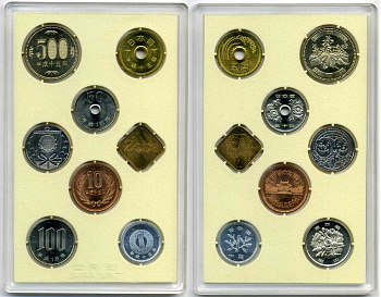 Япония набор из 6 монет +  два жетона 2003 официальный набор в пластиковой упаковке, жетон дети серебро PROOF, жетон год овцы BUNC 2-4-1-18