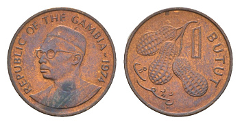 Гамбия 1 бутут 1974 KM 8 бронза aUNC 4655-733