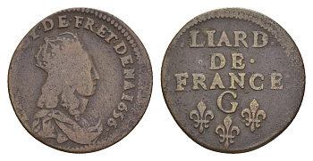 Франция 1 лиард 1656 G, Людовик XIV (1638-1715) KM 192 медь 1519-233