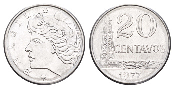 Бразилия 20 сентаво 1977 KM 579.1a нержавеющая сталь UNC 4642-1052