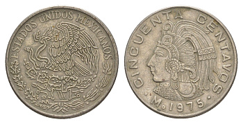 Мексика 50 сентаво 1975 Куаутемок, последний правитель империи ацтеков KM 452 медно-никель 4646-325