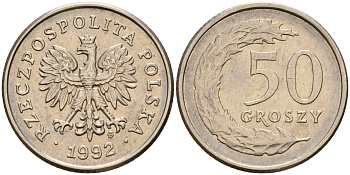 Польша 50 грошей 1992 MW KM 281, Parchimowicz 706c медно-никель    4160-1258