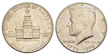 США 1/2 доллара (50 центов) 1976 D, 200 лет независимости, Джон Кеннеди KM 205 медь плакированная медно-никелем aUNC 4565-235