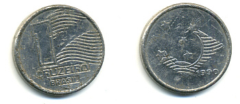 Бразилия 1 крузейро 1990 KM 617 нержавеющая сталь 93-1027