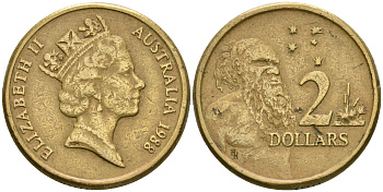 Австралия 2 доллара 1988 абориген, Елизавета II (1953-) KM 101 алюминиевая бронза 4364-2643