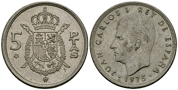 Испания 5 песет 1975 (79) Хуан Карлос I (1975-2014) KM 807 медно-никель 4138-1052