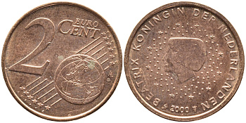 НИДЕРЛАНДЫ 2 ЕВРОЦЕНТА 2000 KM 235 сталь плакированная медью UNC 3334-1243