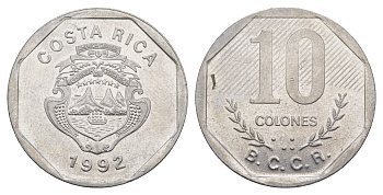 Коста-Рика 10 колонов 1992 KM 215.1 нержавеющая сталь 4635-1253