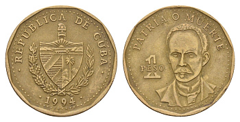 Куба 1 песо 1994 Хосе Марти KM 347 сталь плакированная латунью 4675-227