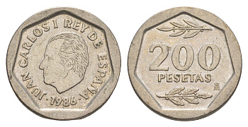 Испания 200 песет 1986 M, Хуан Карлос I (1975-2014) KM 829 медно-никель 4622-1245