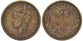 Британская Западная Африка 1 шиллинг 1939 Георг VI KM 23 никель латунь 25-1511