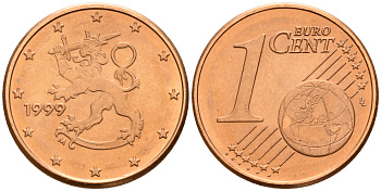 Финляндия 1 евроцент 1999  KM 98 сталь плакированная медью  UNC  4189-158