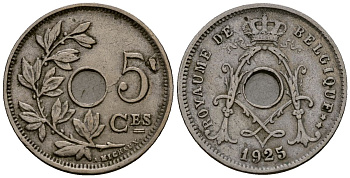 Бельгия 5 сантимов 1925 Belgique, Альберт I (1909-1934) KM 66 медно-никель 4173-534