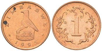 Зимбабве 1 цент 1995 птица-идол KM 1a сталь плакированная бронзой UNC 4615-1137