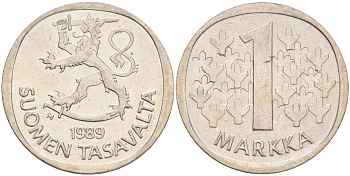 ФИНЛЯНДИЯ 1 МАРКА 1989 M KM 49а медно-никель 4556-823