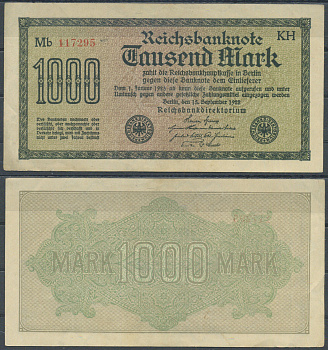 Германия 1000 марок 1922 Pick 76 e бумага 6285-59-3-2