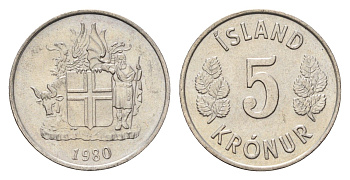 Исландия 5 крон 1980 KM 18 медно-никель UNC 4687-914