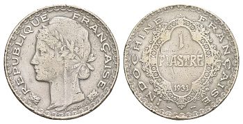 Французский Индокитай 1 пиастр 1931 KM 19 серебро 441-315