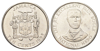 Ямайка 10 центов 1993 KM 146.1 сталь плакированная никелем UNC 4612-912