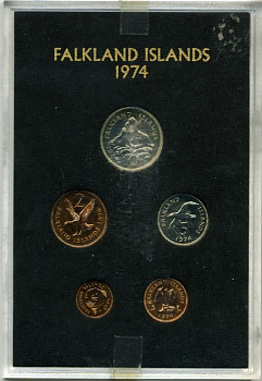 Фолклендские острова набор из 5 монет  1974 в оригинальной пластиковой упаковке, тираж 20000 экземпляров KM PS 1 PROOF 7-3-1-04