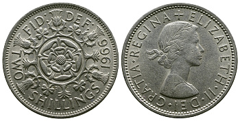 Великобритания 2 шиллинга (флорин) 1966 Елизавета II (1952-2022) KM 906, Spink 4146 медно-никель 4382-613