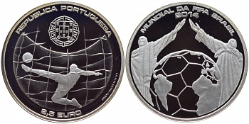 Португалия 2 1/2 евро 2014 чемпионат мира по футболу в Бразилии KM NEW серебро PROOF 01-149-31