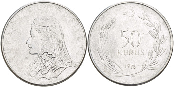 Турция 50 курушей 1976 Анатолийская невеста KM 899 нержавеющая сталь 87-837