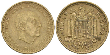 Испания 1 песета 1966 (72) Франсиско Франко (1939-1975) KM 796 алюминиевая бронза 4617-1264