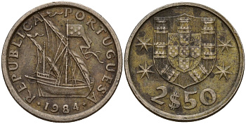 Португалия 2,5 эсукдо 1984 KM 590 медно-никель 4154-1042
