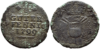 Шаумбург-Гессен 1 пфенниг 1799 KM 3 медь 261-1634