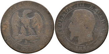 ФРАНЦИЯ 5 САНТИМОВ 1854 А, НАПОЛЕОН III (1852-1870) KM 777.1, LE FRANC 116.8 бронза 28-921