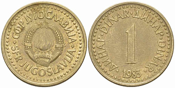 Югославия 1 динар 1983 KM 86 никель латунь 105-566