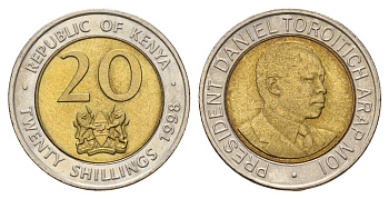 Кения 20 шиллингов 1998 Дэниэл арап Мои KM 32 биметалл UNC 4662-522